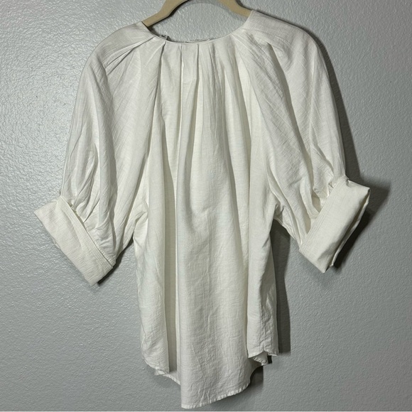 A.L.C. Carey Top Women's 12 White Cotton Linen Pleated Short Sleeve Blouse Shirt - Picture 3 of 7